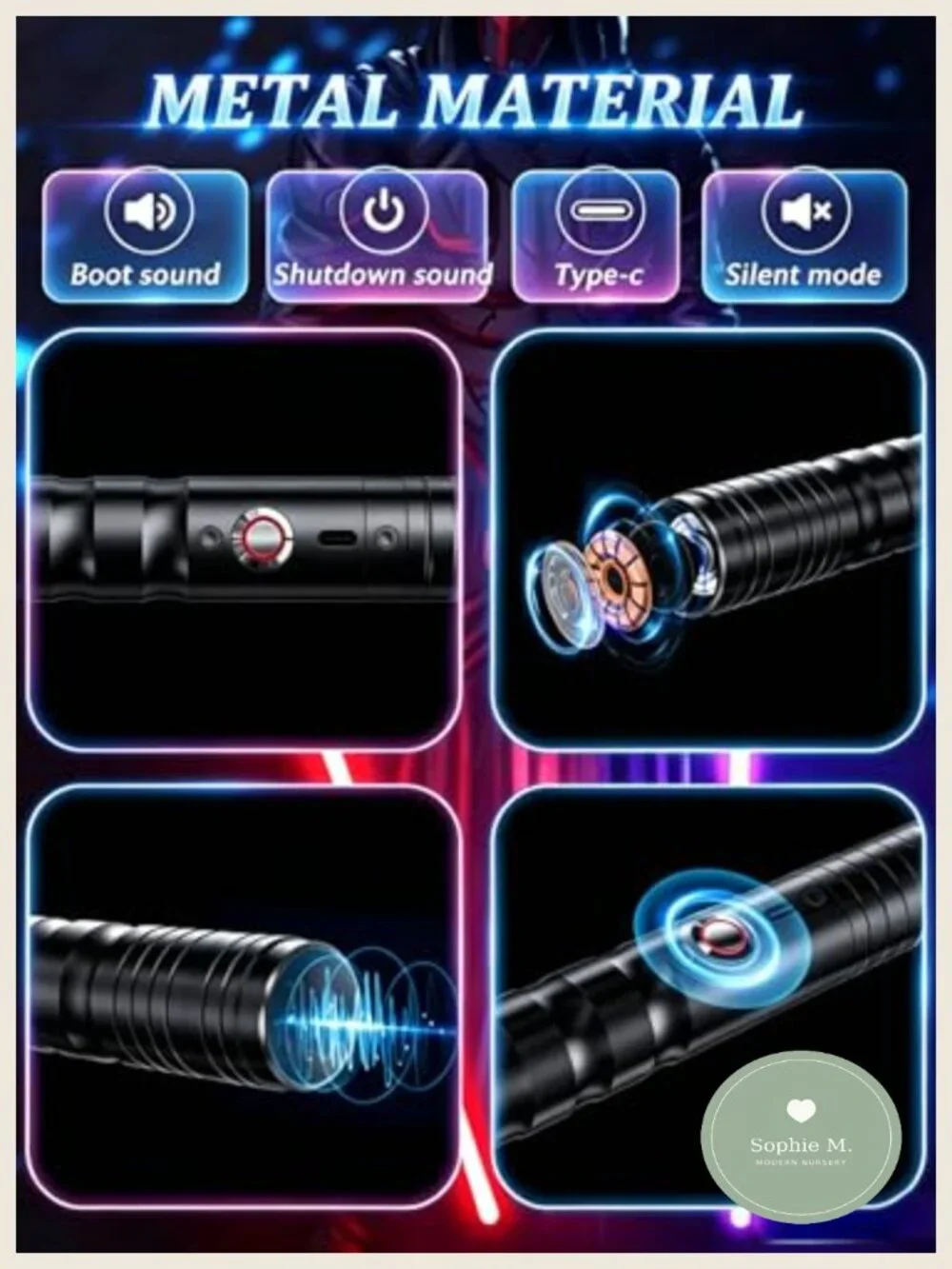 Metal Hilt Lightsaber Toy with 20 RGB Colors, 4 Sound Fonts, USB C Rechargeable